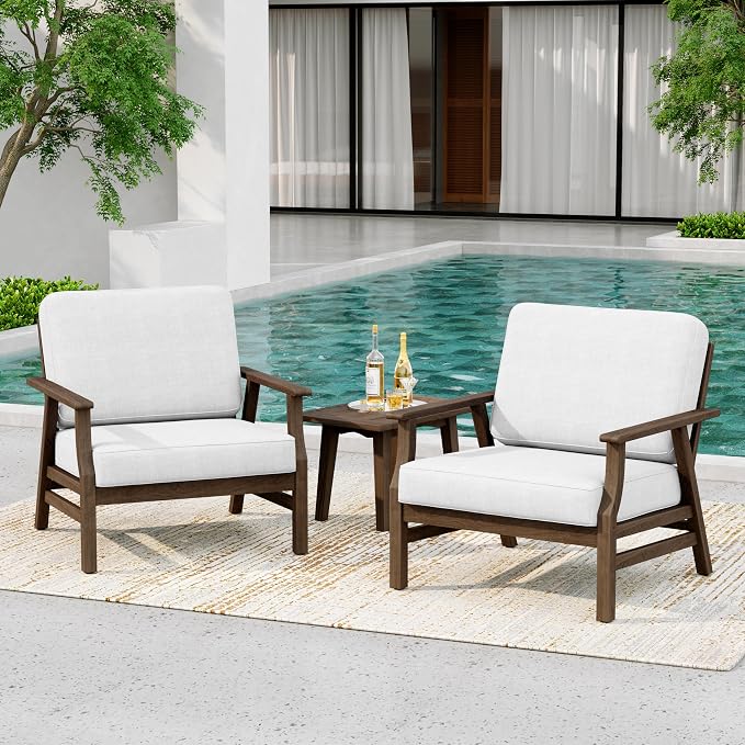 4 Pieces Patio Furniture Sets, Teak Wood Outdoor Sectional Furniture with Coffee Table, 5 Seats Patio Sofa Couch Conversation Set for Backyard Deck - Beige