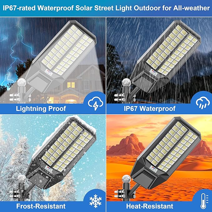 Solar Street Lights Outdoor Waterproof - Large 10000W Commercial Outdoor Solar Light Dusk to Down with Motion Sensor Remote Control LED Parking Lot Flood Lights for Yard Garden Walkway