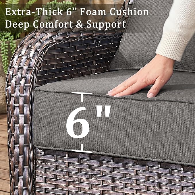 Luxury 6" Thick Cushion 11 Pieces Wicker Patio Furniture Set with High Back Swivel Rocker Chairs of 4, Outdoor Conversation Set with Patio Couch for Deck Porch Yard and Poolside