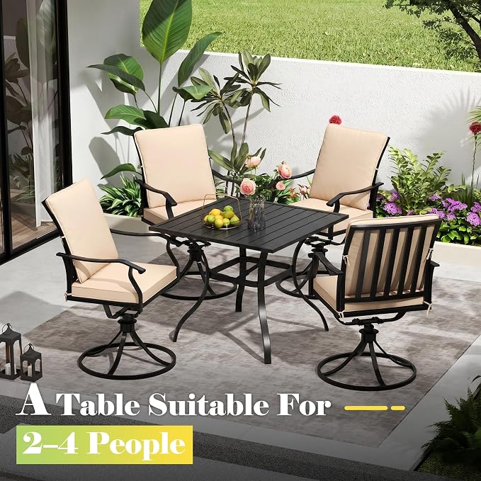 36" Patio Table for 4, Metal Outdoor Dining Table with Coating, Square Steel Slated Outdoor Table with 2" Umbrella Hole for Garden Backyard, Black
