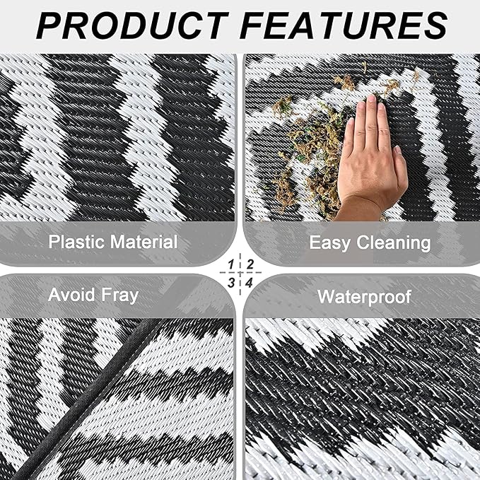 Outdoor Rug 5x8 Waterproof Reversible Patio Rug, Foldable Plastic Straw Outdoor Carpet, Lightweight Portable Camping Mat, Outside Area Rug for RV, Deck, Backyard, Picnic, Beach, Balcony