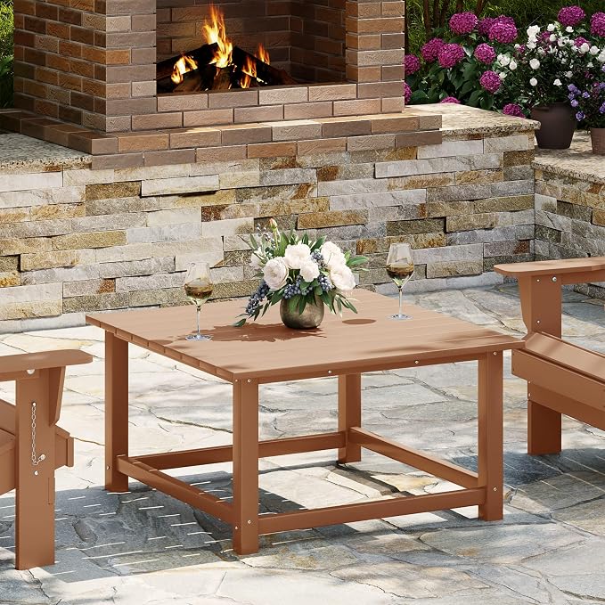 WestinTrends Malibu Low Outdoor HDPE Square Patio Coffee Table, Teak