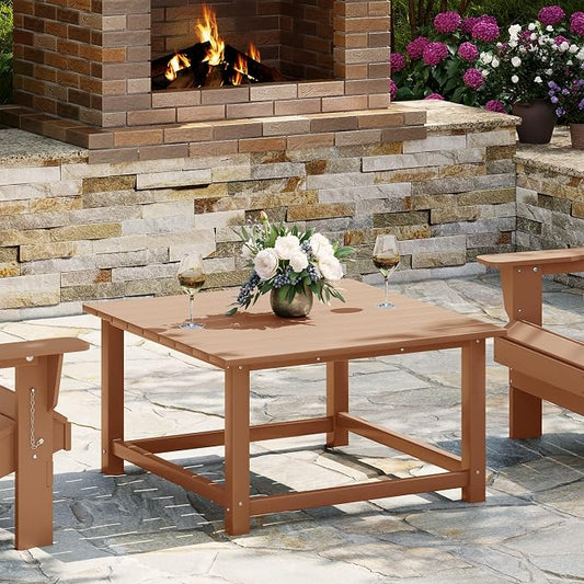 WestinTrends Malibu Low Outdoor HDPE Square Patio Coffee Table, Teak