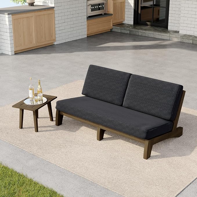2 Pieces Patio Furniture Sets, All-Weather Outdoor Wood Bistro Set Patio Conversation Side Table Chiars and Patio Loveseat for Balcony, Backyard