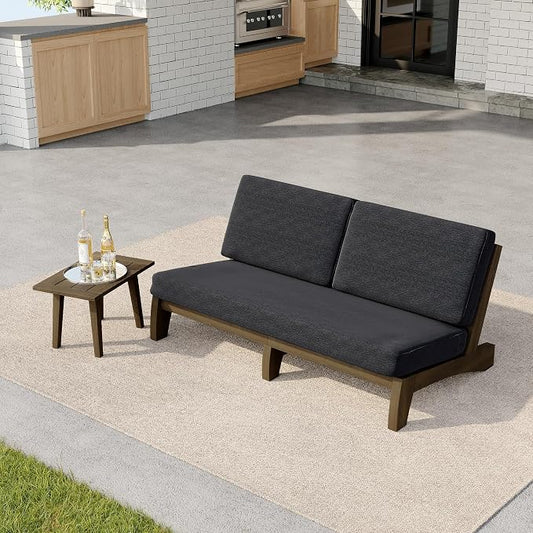 2 Pieces Patio Furniture Sets, All-Weather Outdoor Wood Bistro Set Patio Conversation Side Table Chiars and Patio Loveseat for Balcony, Backyard