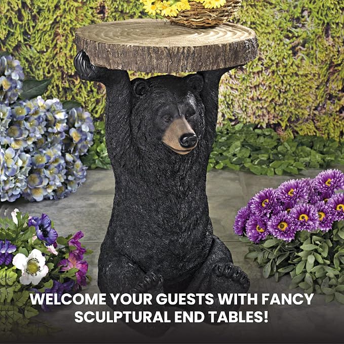 Bits and Pieces - Decorative Bear Accent Table - Realistic Bear Table - Indoor or Outdoor Resin Sculpture Patio Side Table - 20.5” x 13” x 14”