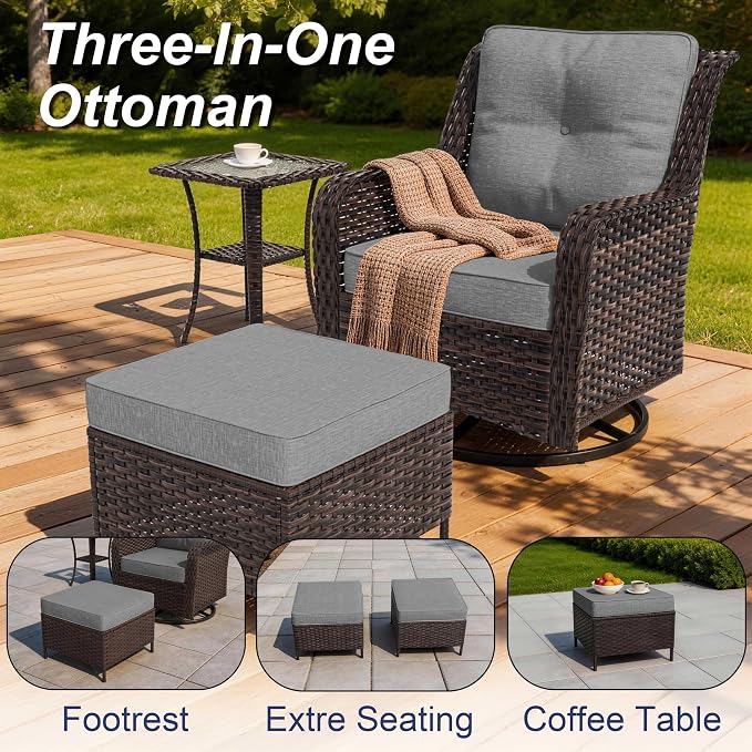 7-Piece Patio Furniture Set, Outdoor Thick Wicker Sectional Sofas with 2 Swivel Chairs, High Back Sectional Sofa Couch, Outdoor Conversation Set for Backyard, Porch, Deck, Grey
