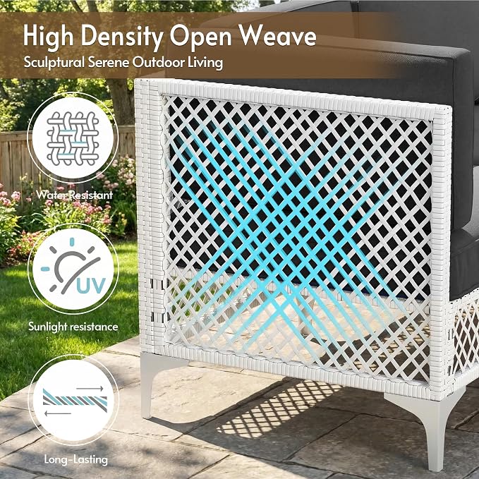 7-Piece Outdoor Sofa with Thick Cushion, Lightweight Patio Sectional with Effortless Assembly, Space-Saving Outdoor Furniture Set & Easy-Clean Open Weave Wicker for Backyard, Garden (Gray)