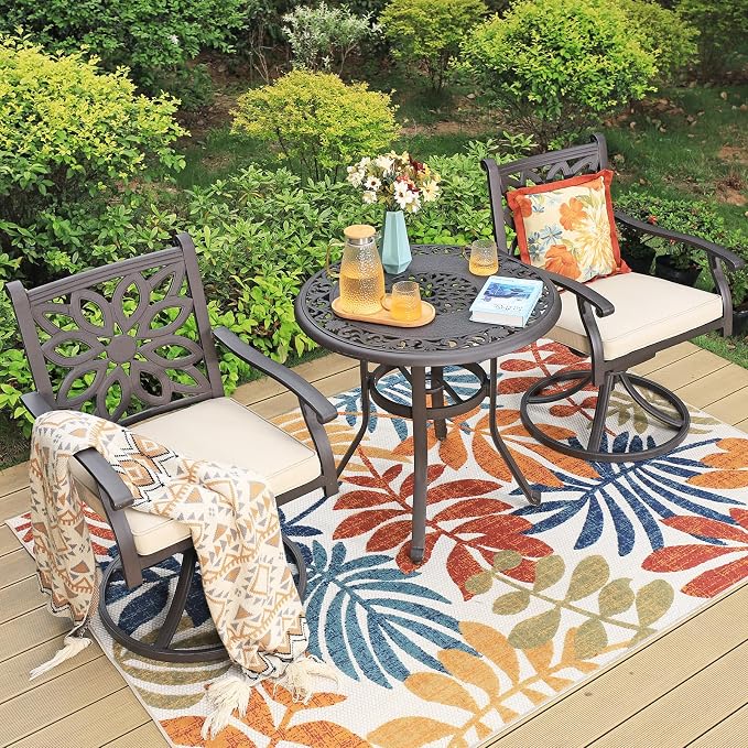 Sophia & William Patio Dining Set, Cast Aluminum, Swivel Chairs, Brown | 350 lbs Chair Capacity