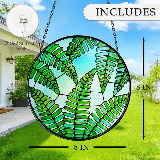 Plant Suncatcher Glass, Stained Glass Suncatcher Plant Window Hanging, Unique Nature Lover Gifts Leaf (Fern)