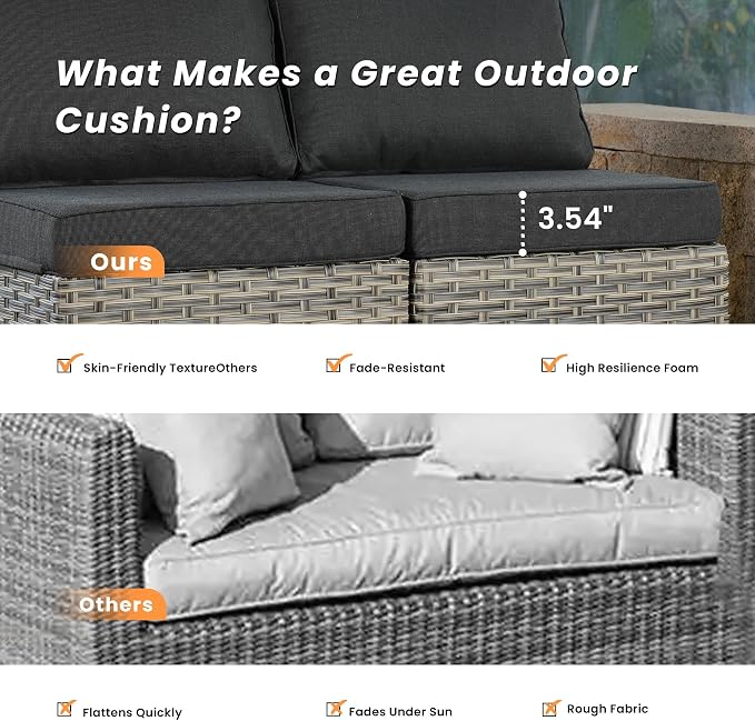 Outdoor Patio Furniture Sets,5 PCS Patio Conversation Set Outside Rattan Sectional Sofa with Coffee Table Fit Backyard Porch Garden Poolside Balcony