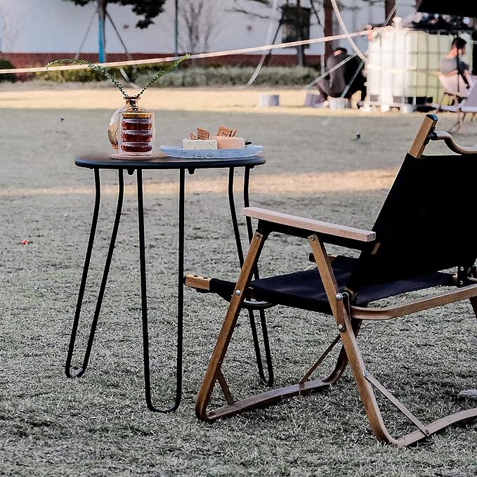 Small Patio Side Table, Weather Resistant Anti-Rust Outdoor Metal Patio Round End Table, Outdoor End Table for Garden, Porch, Balcony, Yard, (Black)