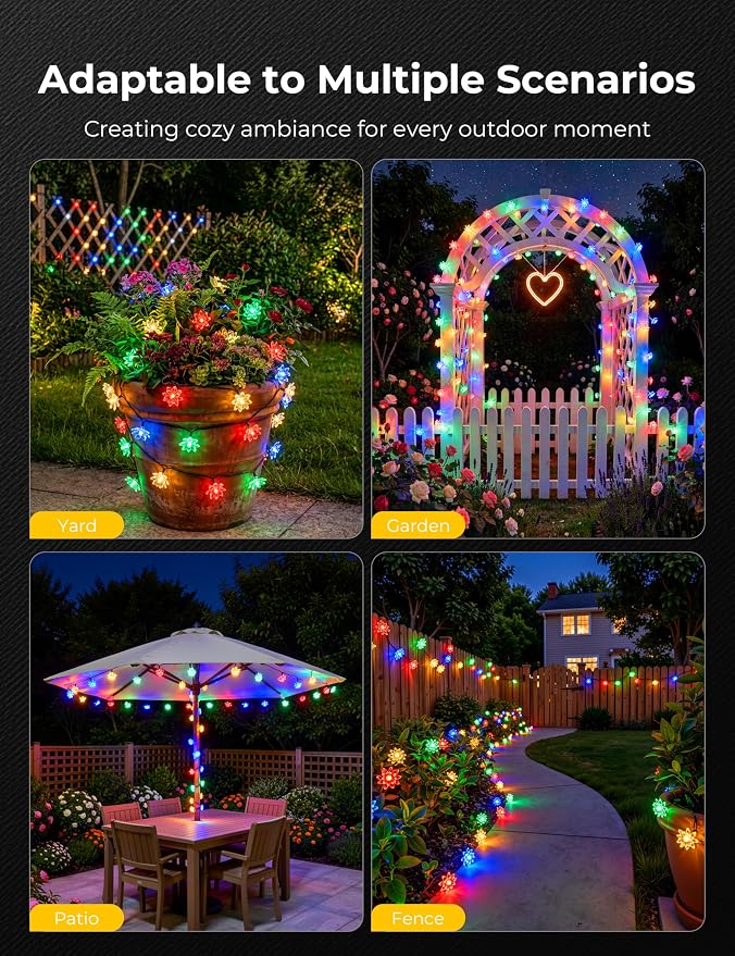 Brightown 2 Pack Flower Solar String Lights Outdoor Waterproof, Multicolor | Total 46FT 100 LED Solar Powered Fairy Lights with 8 Modes for Christmas Yard Garden Tree Patio Lawn Holiday Outdoor Decor