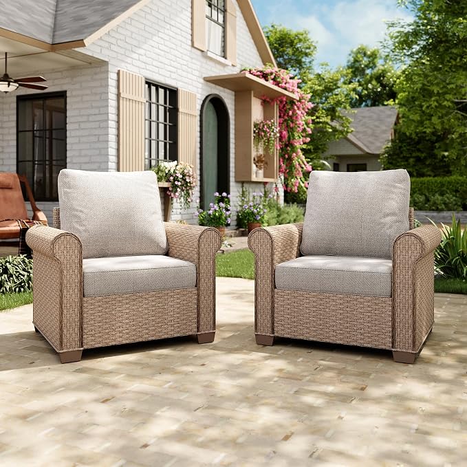 MIXPATIO Patio Furniture Set 2 pcs, Wicker Outdoor Patio Furniture, 2 Single Chairs, Rattan Patio Conversation Set for Backyard Deck, Beige