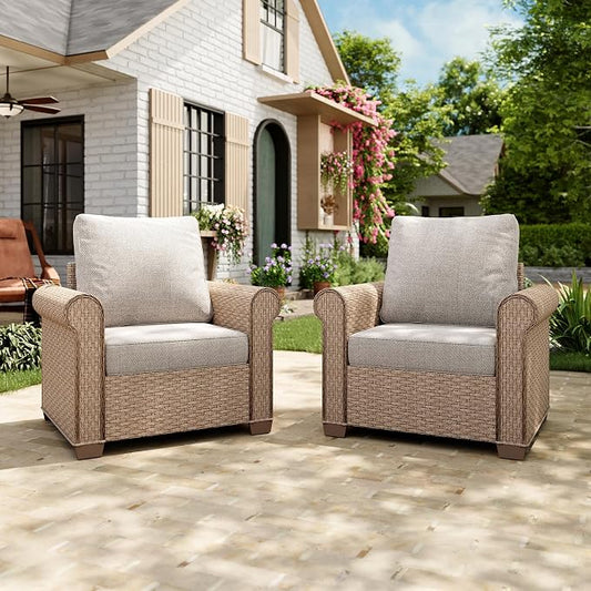 MIXPATIO Patio Furniture Set 2 pcs, Wicker Outdoor Patio Furniture, 2 Single Chairs, Rattan Patio Conversation Set for Backyard Deck, Beige