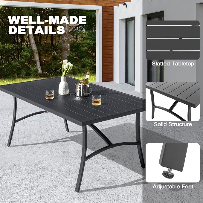 NUU GARDEN Outdoor Dining Set of 6, Aluminum Swivel Chairs, Grayish Brown | Rust-resistant patio set with aluminum tabletop. 6 quick-dry textilene swivel dining chairs with armrests