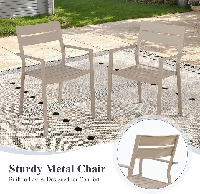 Patio Dining Set for 6, 47.2" Outdoor Dining Table and Chairs Set with Stackable Patio Chairs Outdoor Furniture for Garden Deck Backyard, Sandshell Table and Sandshell Chairs