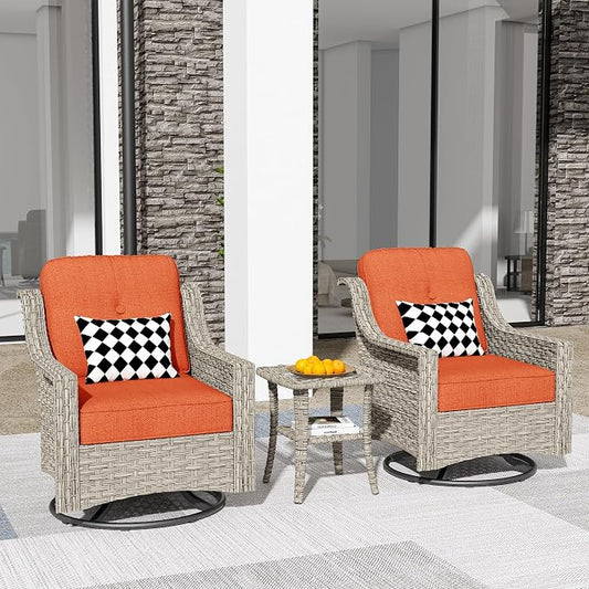 HOOOWOOO 3 Piece Patio Furniture Bistro Sets,Outdoor Wicker Swivel Rocking Chairs with Table Set,All Weather Resistant High Back Rattan Conversation Set(Red)