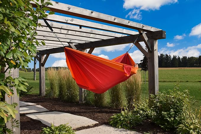 Vivere Double Parachute Camping Hammock, Includes Stuff-Sack (Punch/Peach)