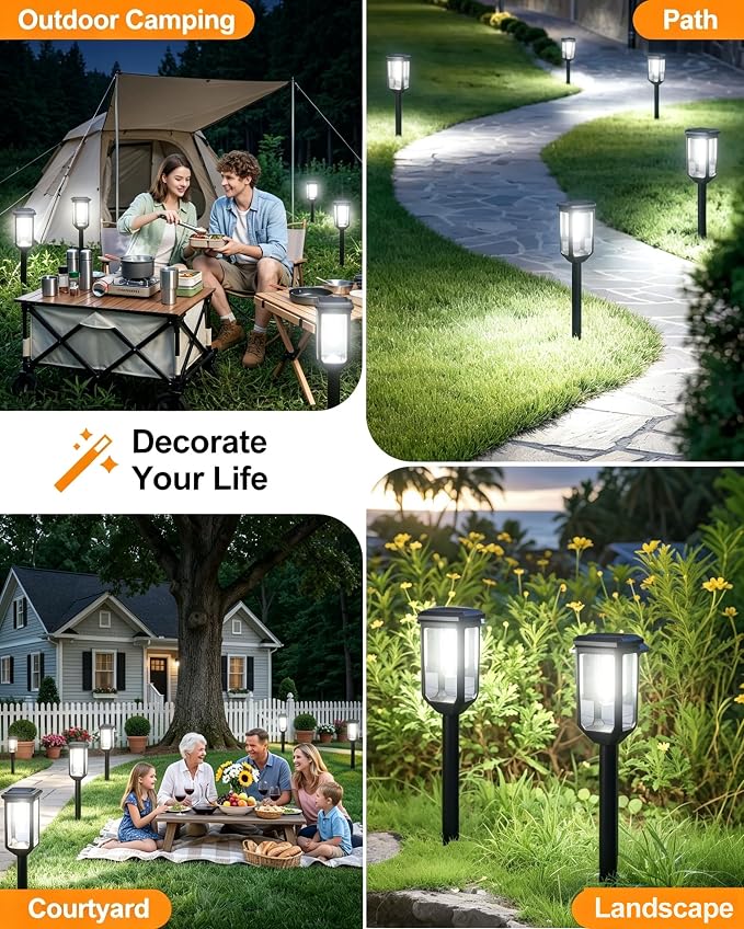 Tenmiro Solar Pathway Lights Outdoor 4 Pack, Bright Solar Garden Lights | IP65 Waterproof Shatterproof, Auto On/Off Landscape Lighting for Yard Lawn Patio Walkway Driveway Decor 6500K