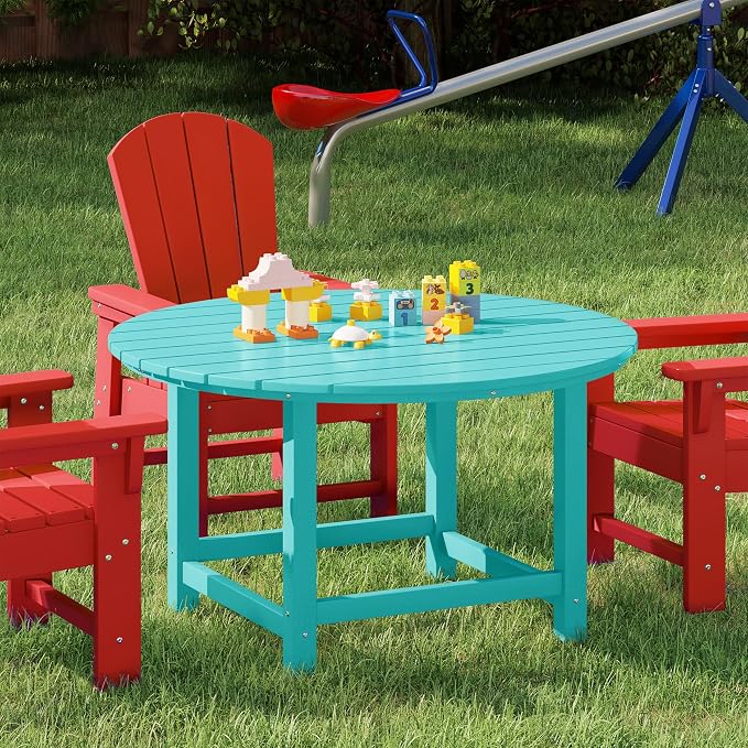 Costaelm Kids Dinner Table, Toddler Play Desk Student Desk Outdoor Childrens Picnic Tables for Children Arts & Crafts, Snack Time, Multi-Activity Table for Ages 2-8 in Home/Outside, Turquoise