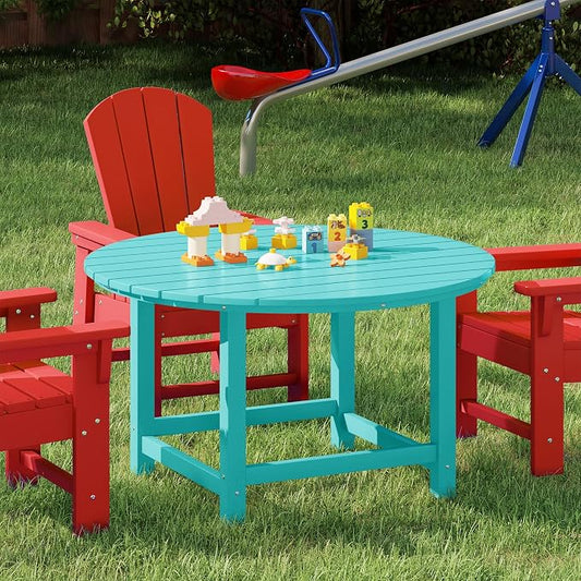 Costaelm Kids Dinner Table, Toddler Play Desk Student Desk Outdoor Childrens Picnic Tables for Children Arts & Crafts, Snack Time, Multi-Activity Table for Ages 2-8 in Home/Outside, Turquoise