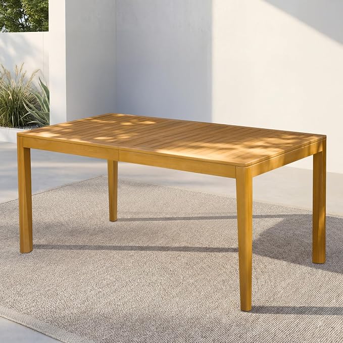 Acacia 63" L Classic Rectangular Outdoor Dining Table, Up to 6 Seats, Solid Eucalyptus Grandis Wood | Waterproof & UV Resistant, Low Maintenance & Easy Assembly Tables for Garden, Patio | Natural