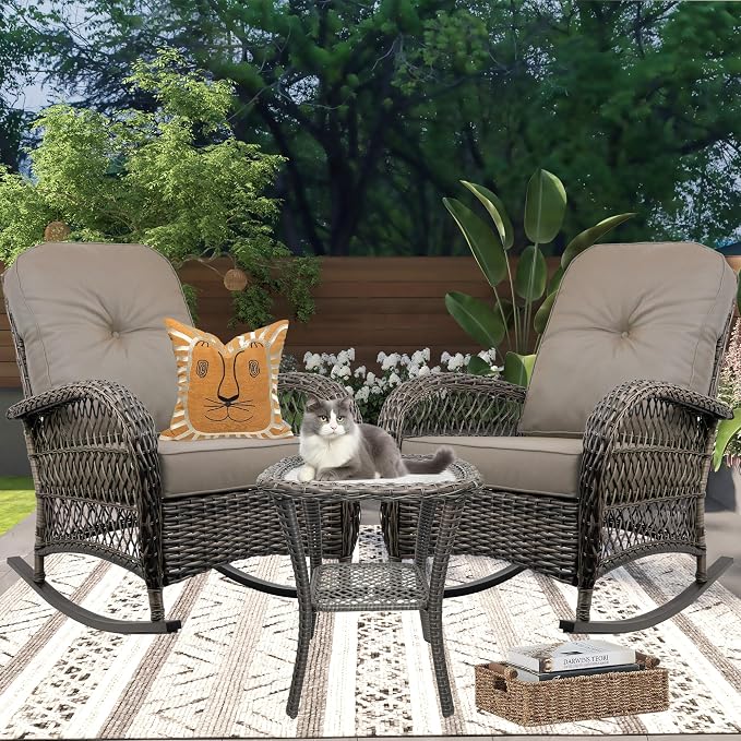 Outdoor Wicker Rocking Chair, All Weather Resin Rattan Wicker Rocking Chairs, for Garden Backyard Lown Porch,1pc,Brown