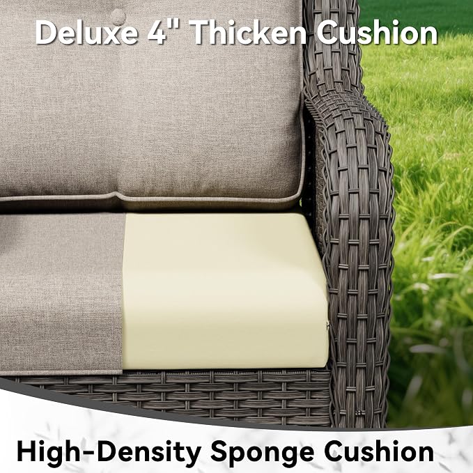 Outdoor Swivel Rocker Patio Chair - Outdoor Wicker Patio Furniture with Thickened Olefin Cushions, High Back and Deep Seating, Hand-Woven PE Rattan for Porch, Deck, Balcony, Beige