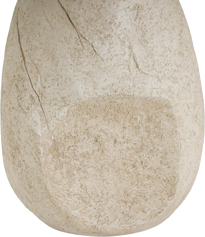 Outdoor Side Table, Modern Organic MGO Accent End Table for Patio, Living Room, Beige Tone Organic Pear-Shaped Base with Faux Wood Grain Top