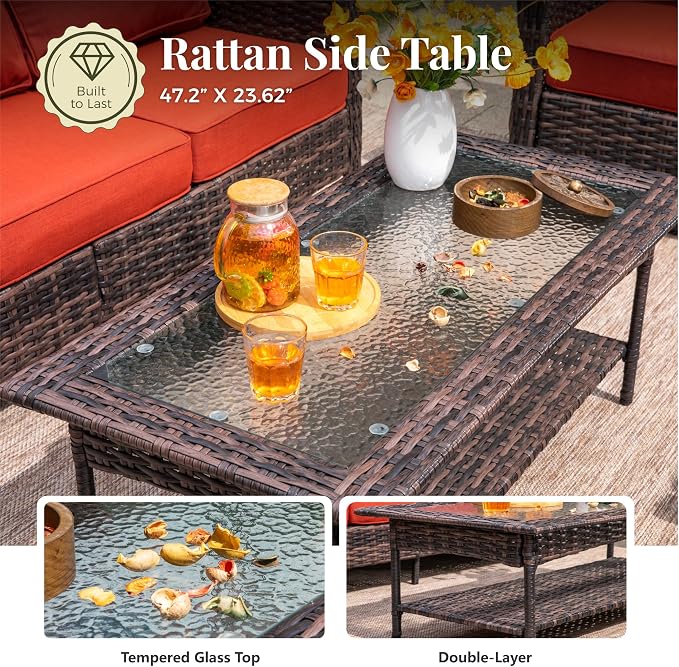 MIXPATIO 6-Piece Wicker Patio Furniture Set with Swivel Chairs, High Back Outdoor Furniture with 5.5-inch Thick Cushion and Ottoman, All-Weather Wicker Patio Conversation Set for Deck Yard Pool, Red