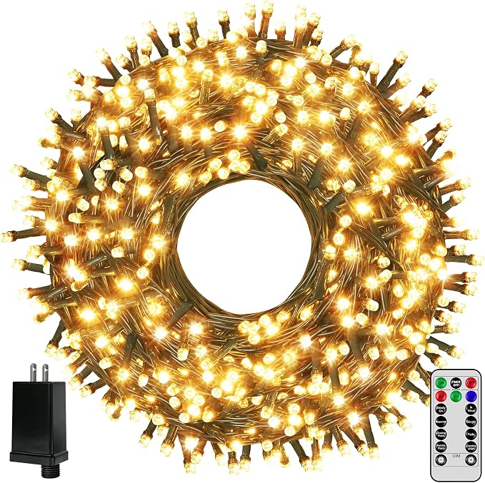 Ollny Christmas Tree Lights 400LED 132FT, Remote Plug-in Christmas Lights with Timer and 8 Modes, Waterproof Outdoor String Light for Thanksgiving Xmas House Indoor Outside Decorations(Warm White)