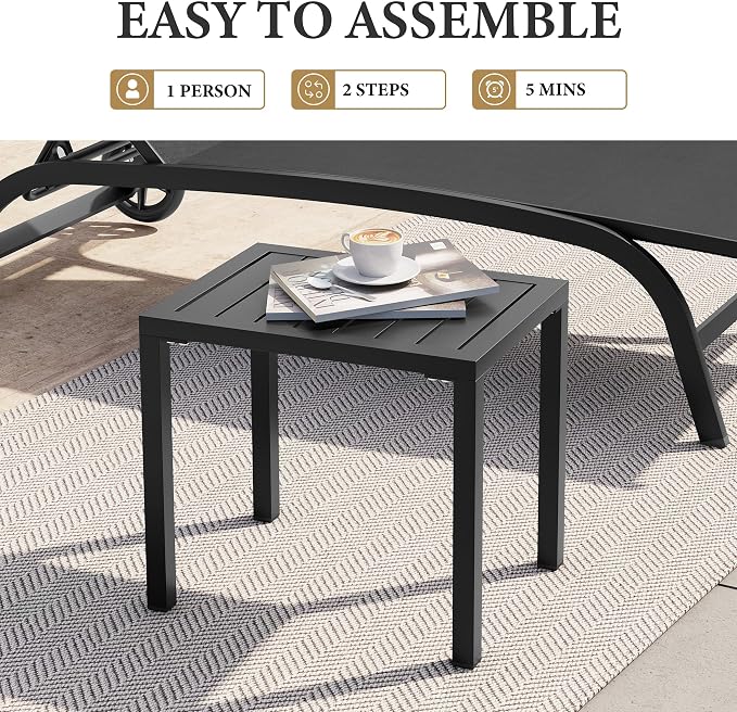 Crestlive Products Outdoor Side Table Set of 2, Aluminum Rectangular Side/End Table, Small Patio Coffee Bistro Table for Outdoor Indoor (Black)