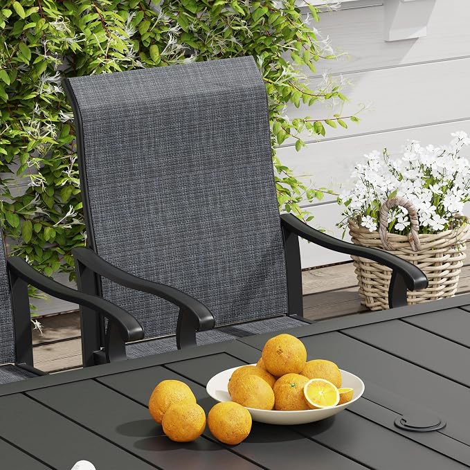 VICLLAX 7 Pieces Outdoor Dining Set, Patio Furniture Set of 6 Patio Swivel Dining Chairs and 50" Patio Round Table, Dark Charcoal Chairs & Walnut Tabletop