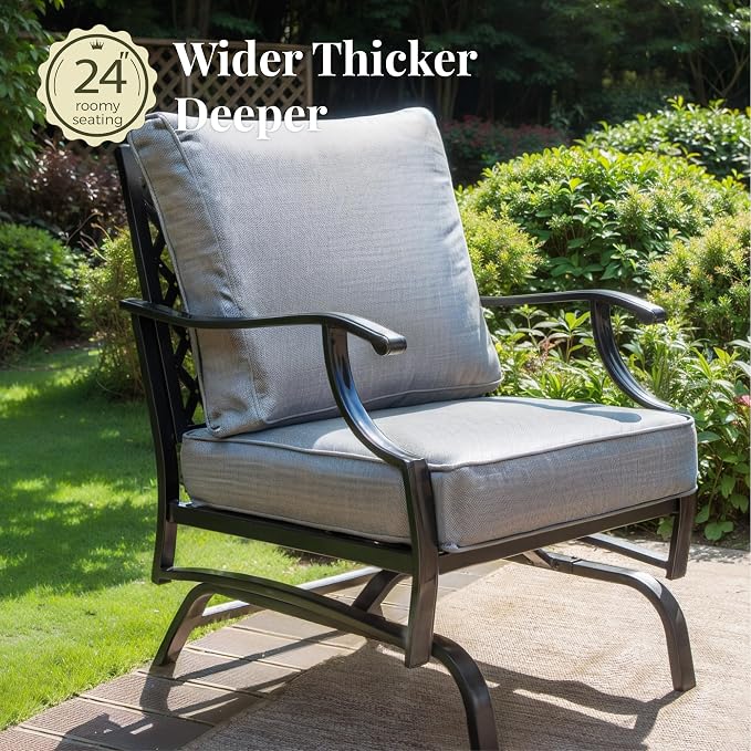 MIXPATIO Patio Furniture Set 6 pcs, Outdoor Patio Furniture, 1 X 3-Seat Sofa, 2 X Single Chairs, 2 X Rocker Chairs, 1 X Coffee Table and 5.75" Extra Thick Cushion, Patio Conversation Set,Grey