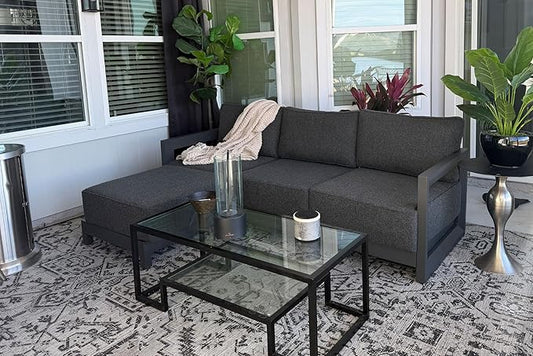 PURPLE LEAF Patio Furniture Set L-Shaped Outdoor Couch with 9.6" Thick Cushion and Soft Pillows 4 Piece Outdoor Sectional Sofas with Ottoman Modern Outdoor Conversation Sets for Yard Porch Deck, Grey