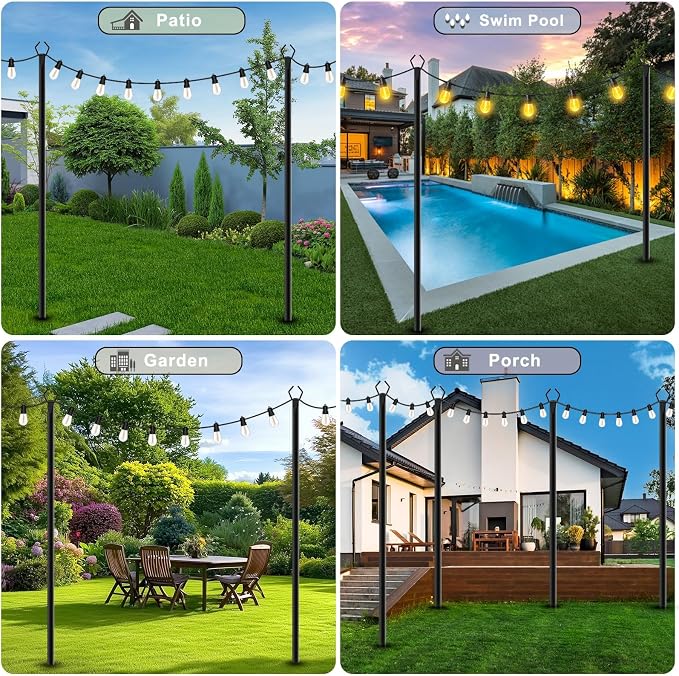 6 Pack10 FT String Light Poles,Metal with Fork Lights Poles for Outdoor String Light, Rustproof Heavy Duty for Outside Garden,Patio,Wedding,Backyard,Deck,Party