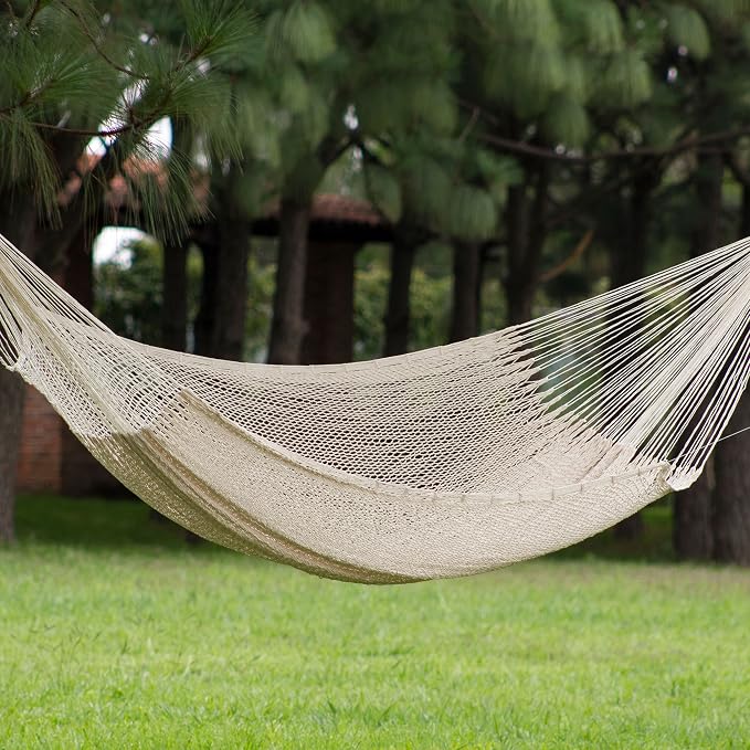 NOVICA Natural Off White Hand Woven Cotton Mayan 2 Person XL Rope Hammock, 'Caribbean Beach' (Double)