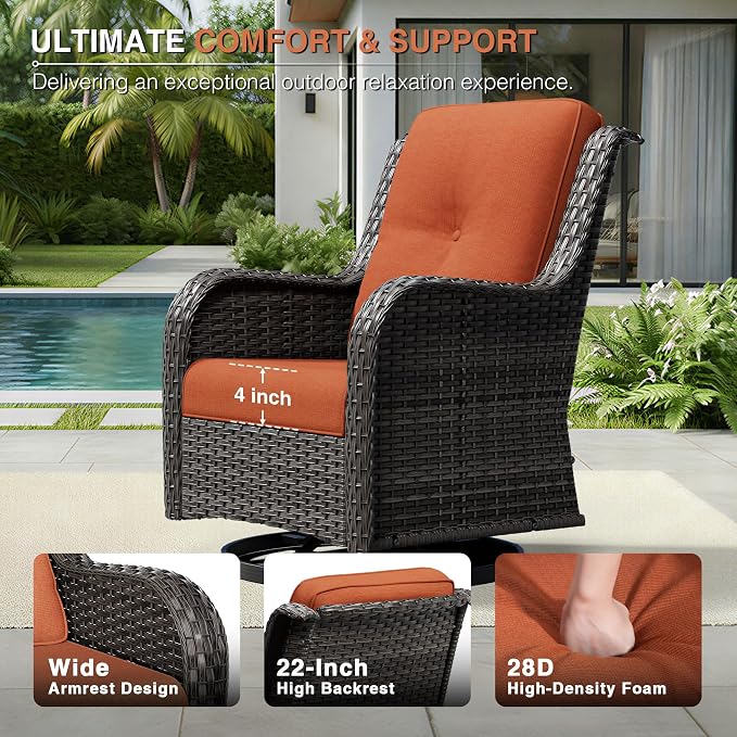 Joyside Swivel Patio Chairs Set of 2, Wicker Patio Furniture with High Back, Deep Seating, Wide Armrest, Thickened Cushions, Outdoor Rattan Furniture for Deck, Porch Use