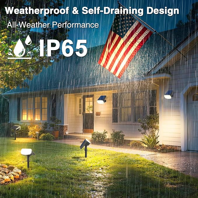 JEJOT Solar Lights Outdoor Waterproof IP65, Super Bright LED with Lens, 3000K 2 Lighting Modes, Solar Powered Yard Garden Solar Spot Lights for Outside Landscape Auto On/Off -6 Pack