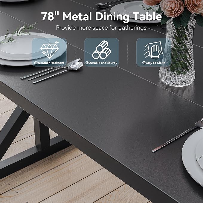 ALAULM 9-Piece Patio Dining Set,Outdoor Metal Dining Set with 8 Swivel Chairs & Rectangle Table with 1.5 Umbrella Hole, Patio Dining Table and Chairs for Backyard, Sand