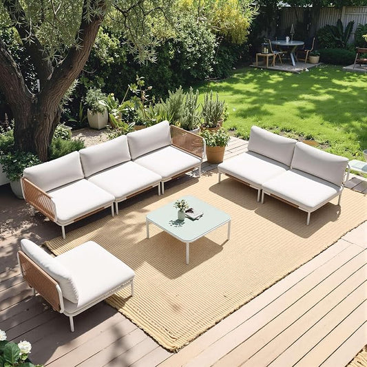Crestlive Products Outdoor Patio Furniture Set with Coffee Table, 6 Seater Modular Oversized Patio Conversation Set with Cushions, Modern Sectional for Backyard, Deck, Porch, or Poolside