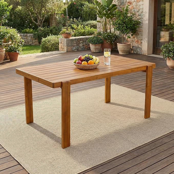 Merax Outdoor Dining Table for 6, 67" L Rectangular Acacia Wood Patio Table for Lawn Garden, Teak