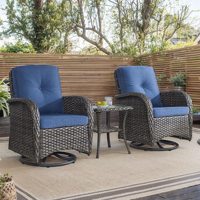 HUMMUH Patio Side Table Outdoor PE Wicker,Rattan End Table Glass Top Coffee Table with Storage Brown