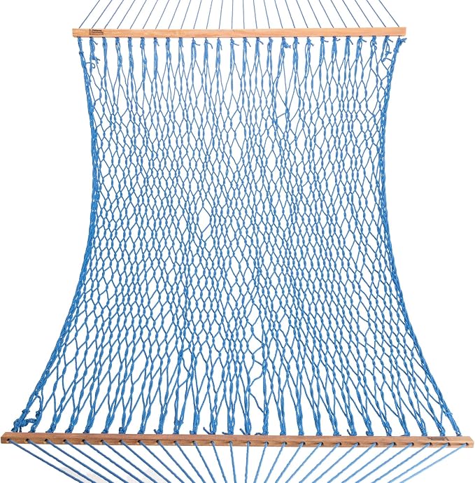 Hatteras Hammocks DC-15CB Executive Coastal Blue Duracord Rope Hammock with Free Extension Chains & Tree Hooks, Handcrafted in The USA, Accommodates 2 People, 450 LB Weight Capacity, 13 ft. x 65 in.