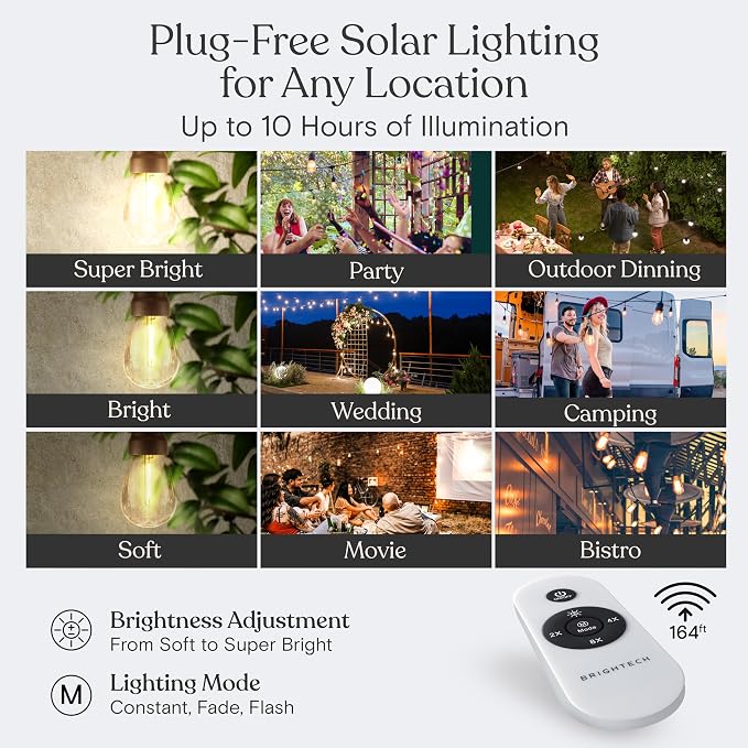 Brightech Ambience Pro Solar String Lights & Remote, Commercial Grade 27 ft