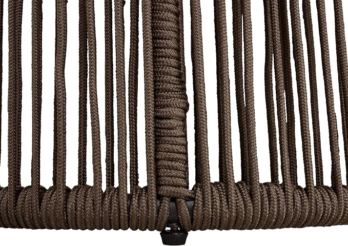 Conical Dark Beige Rope Side Table, Teak Finish Acacia Wood Top, 150 lbs Capacity, No Assembly Required, Modern Open-Weave Round Accent Table for Patio Backyard Living Room