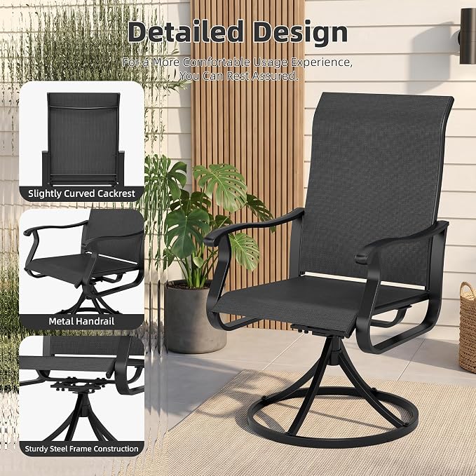 Crownland 7 Piece Furniture Patio Dining Set, 6 Swivel Metal Chairs and Rectangular Outdoor Dining Table with 1.57" Umbrella Hole, Outdoor Furniture Dining Set for Lawn, Backyard, Garden(Black)