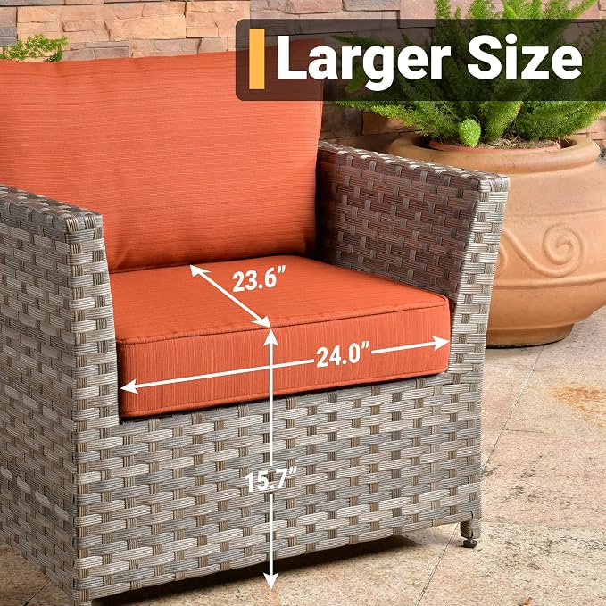 CAODOC 12 Pieces Outdoor Furniture Patio Sectional Sofa Couch Gray PE Wicker Conversation Sets with Ottomans Glass Coffee Table for Garden Poolside Backyard