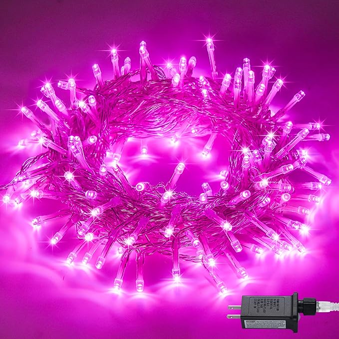 JMEXSUSS Connectable 8 Modes 33ft 100 LED Pink Christmas Lights | Pink Room Lights Clear Wire, Plug in Pink String Lights Indoor Outdoor for Room Decor Christmas Tree Bedroom Valentines Party
